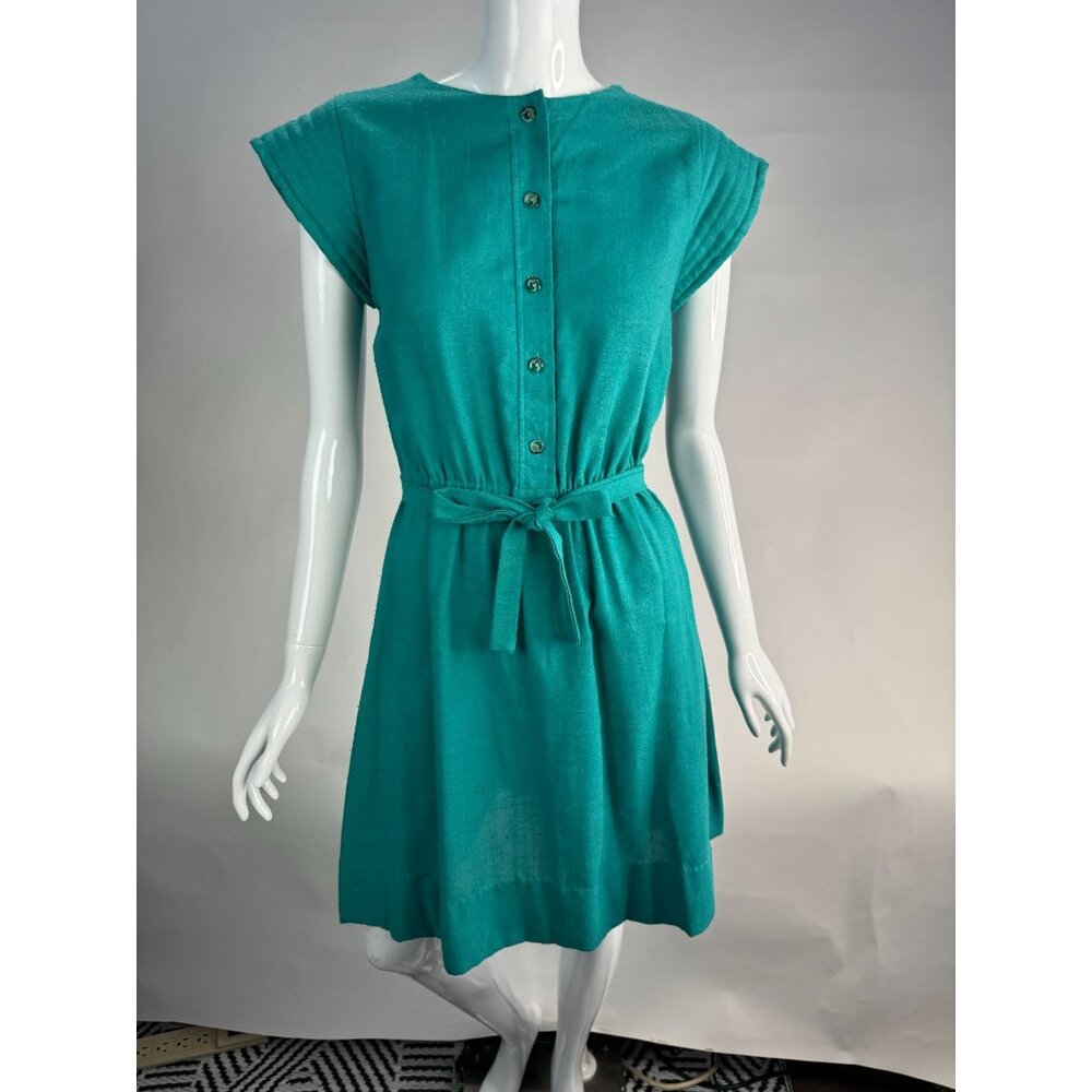 Vintage Teena Paige Teal Button-Up Dress Size 7 Women's 1950s Cotton